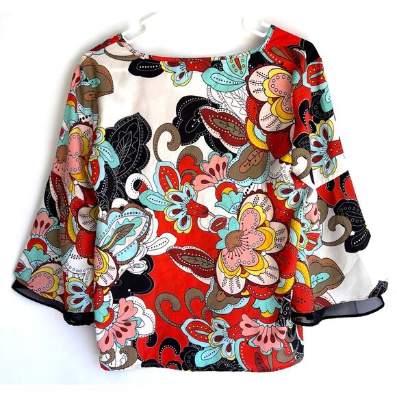 NY&C 7th Avenue Design Studio Floral Top Women's Size S Bell Sleeve - Picture 4 of 5